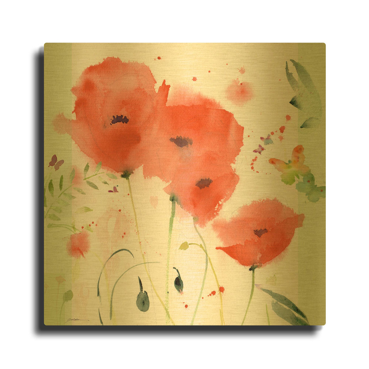 'Poppies Chinoise' By Sheila Golden Gold Metal Wall Art
