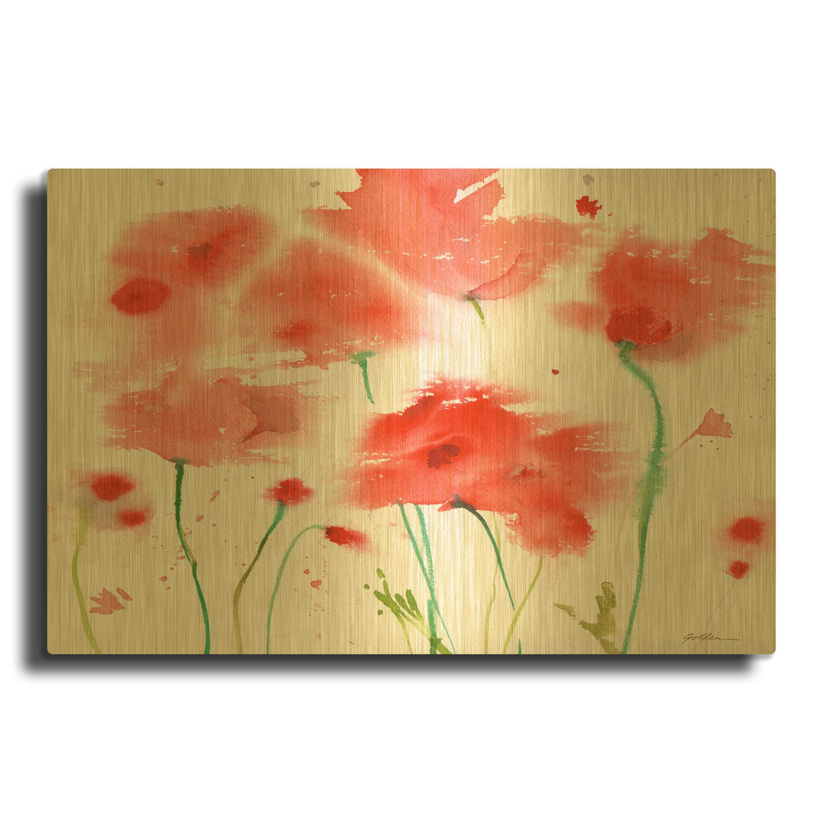 'Poppy Reds' By Sheila Golden Gold Metal Wall Art