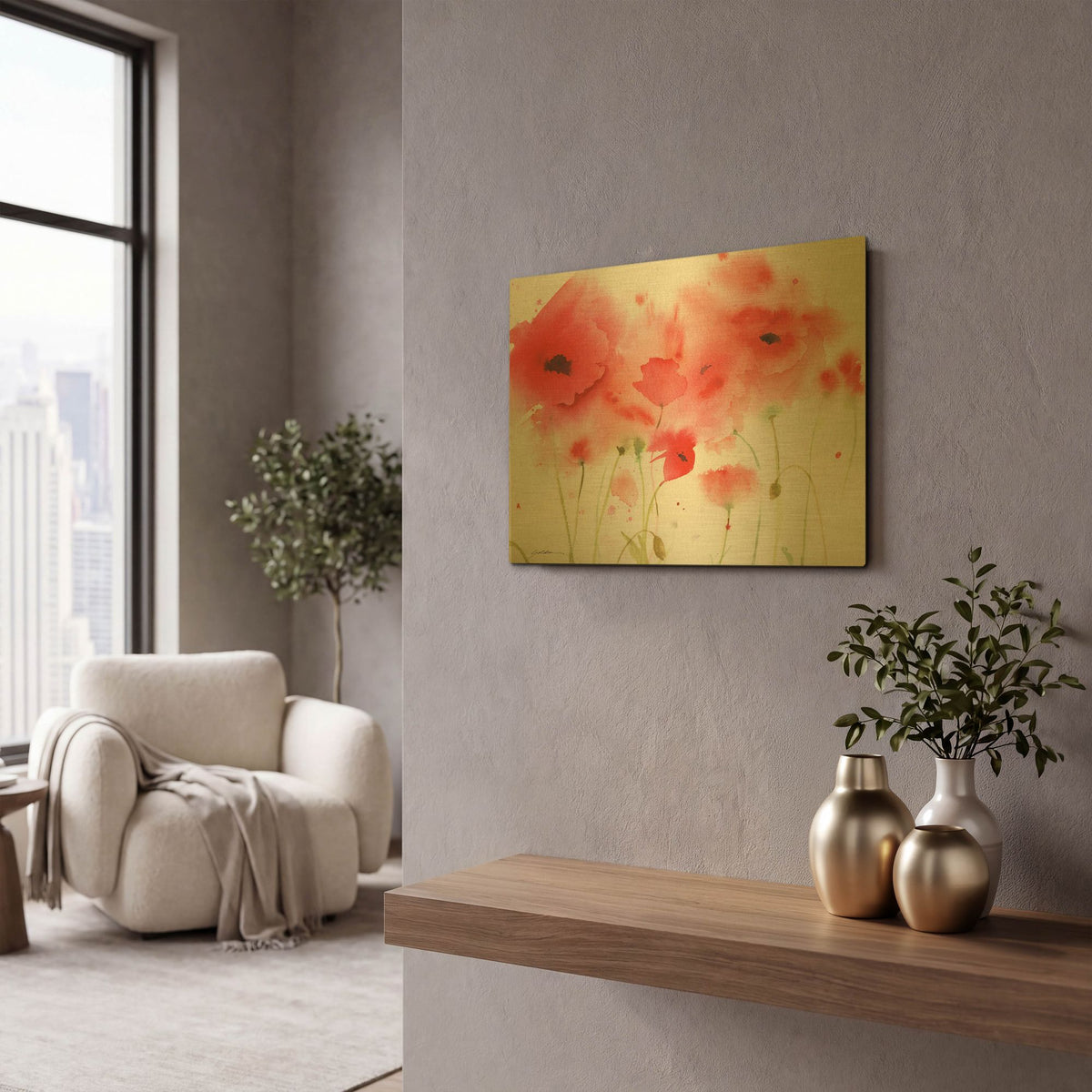 'Red Poppies' By Sheila Golden Gold Metal Wall Art