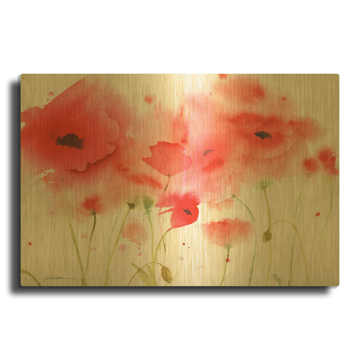 'Red Poppies' By Sheila Golden Gold Metal Wall Art
