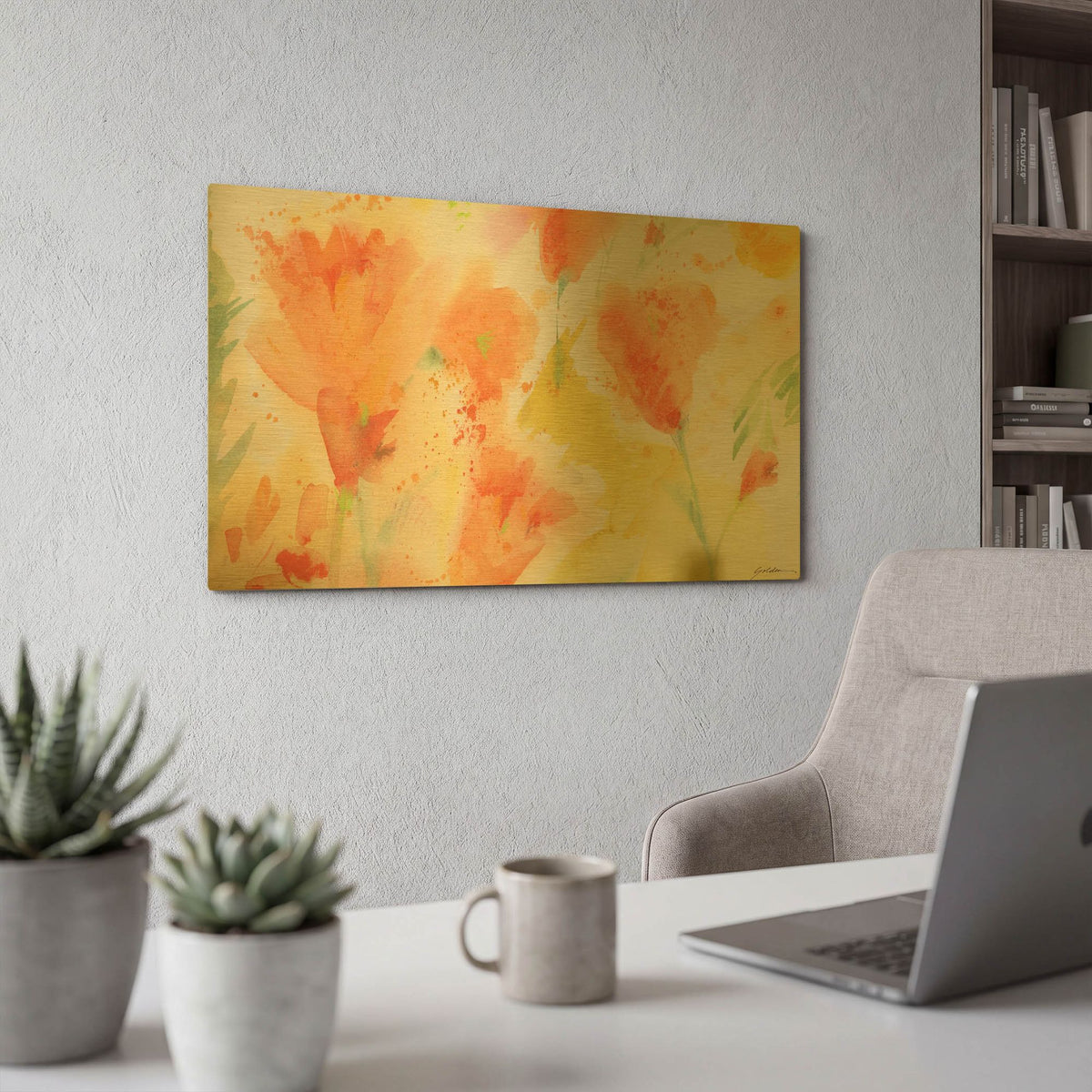 'Windblown Poppies #1' By Sheila Golden Gold Metal Wall Art