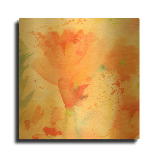 'Windblown Poppies #2' By Sheila Golden Gold Metal Wall Art
