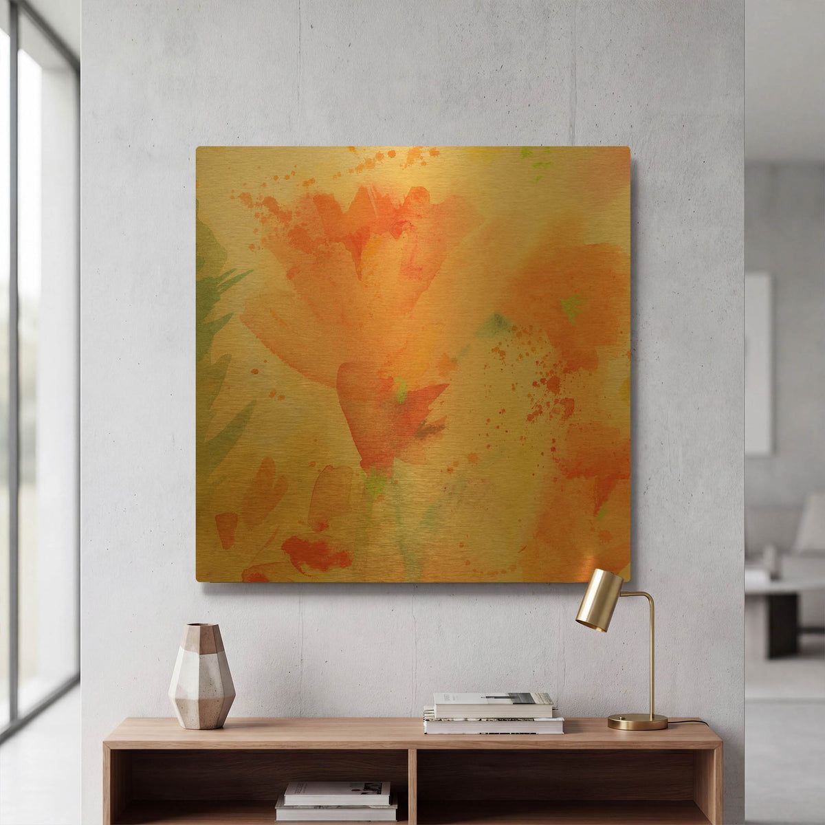 'Windblown Poppies #2' By Sheila Golden Gold Metal Wall Art