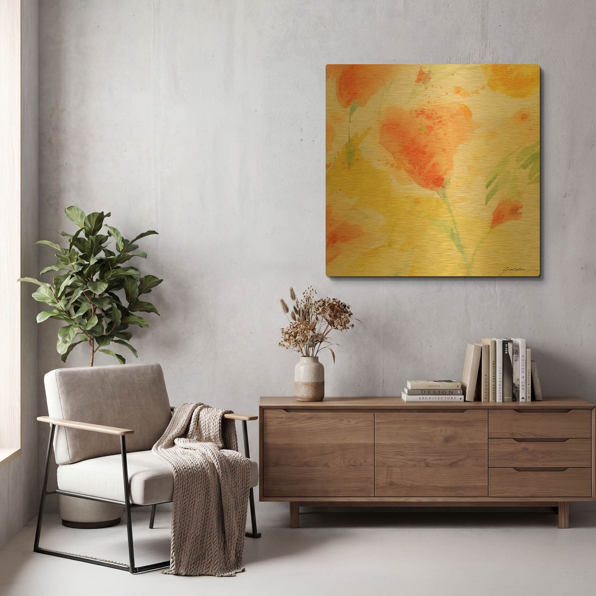 'Windblown Poppies #3' By Sheila Golden Gold Metal Wall Art