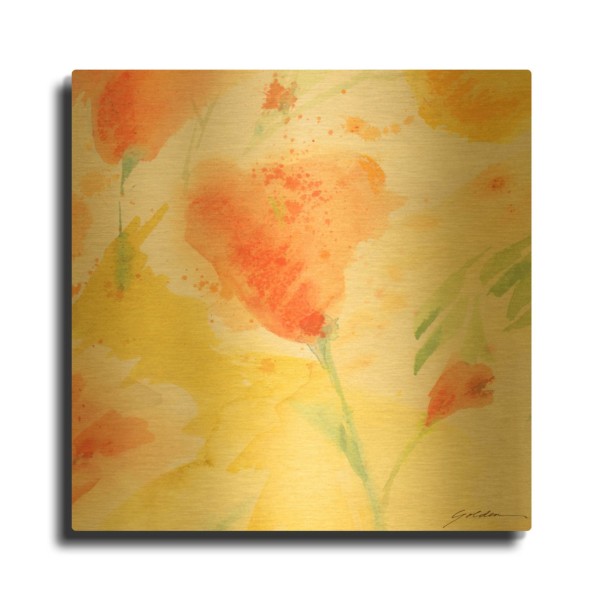 'Windblown Poppies #3' By Sheila Golden Gold Metal Wall Art