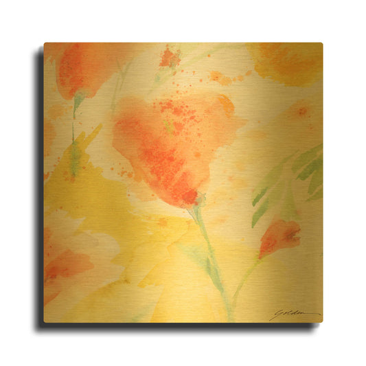 'Windblown Poppies #3' By Sheila Golden Gold Metal Wall Art