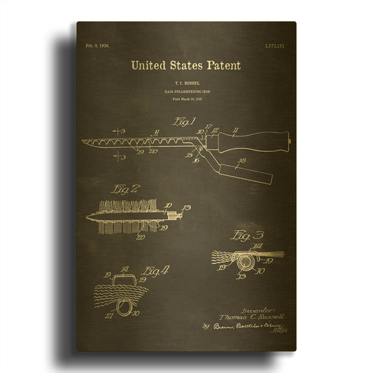 'Hair Straightening Iron Blueprint Patent Chalkboard' By LUXE Gold Metal Wall Art