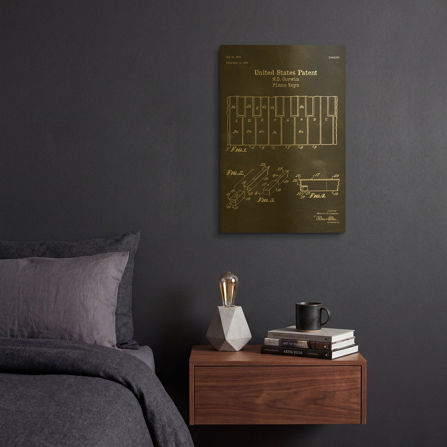 'Piano Keys Blueprint Patent Chalkboard' By LUXE Gold Metal Wall Art