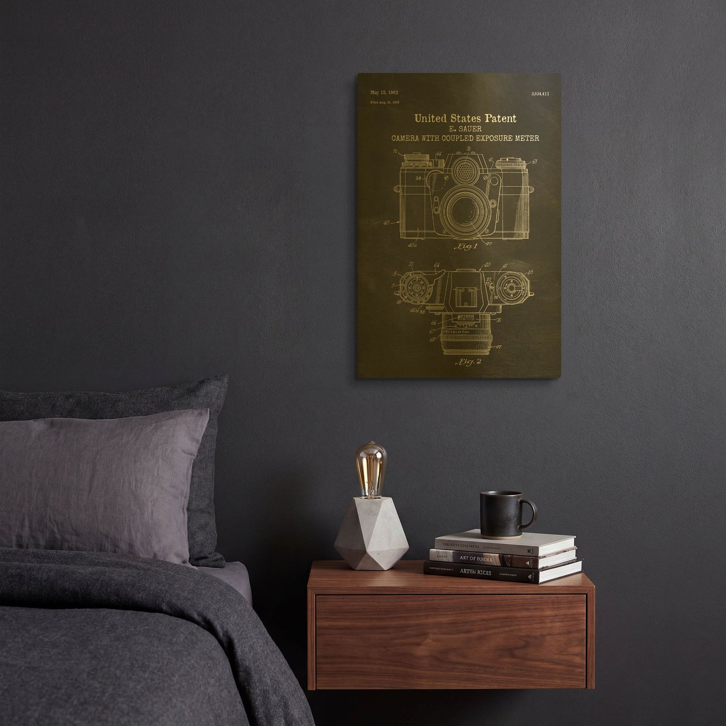 'Camera with Coupled Exposure Meter Blueprint Patent Chalkboard' By LUXE Gold Metal Wall Art