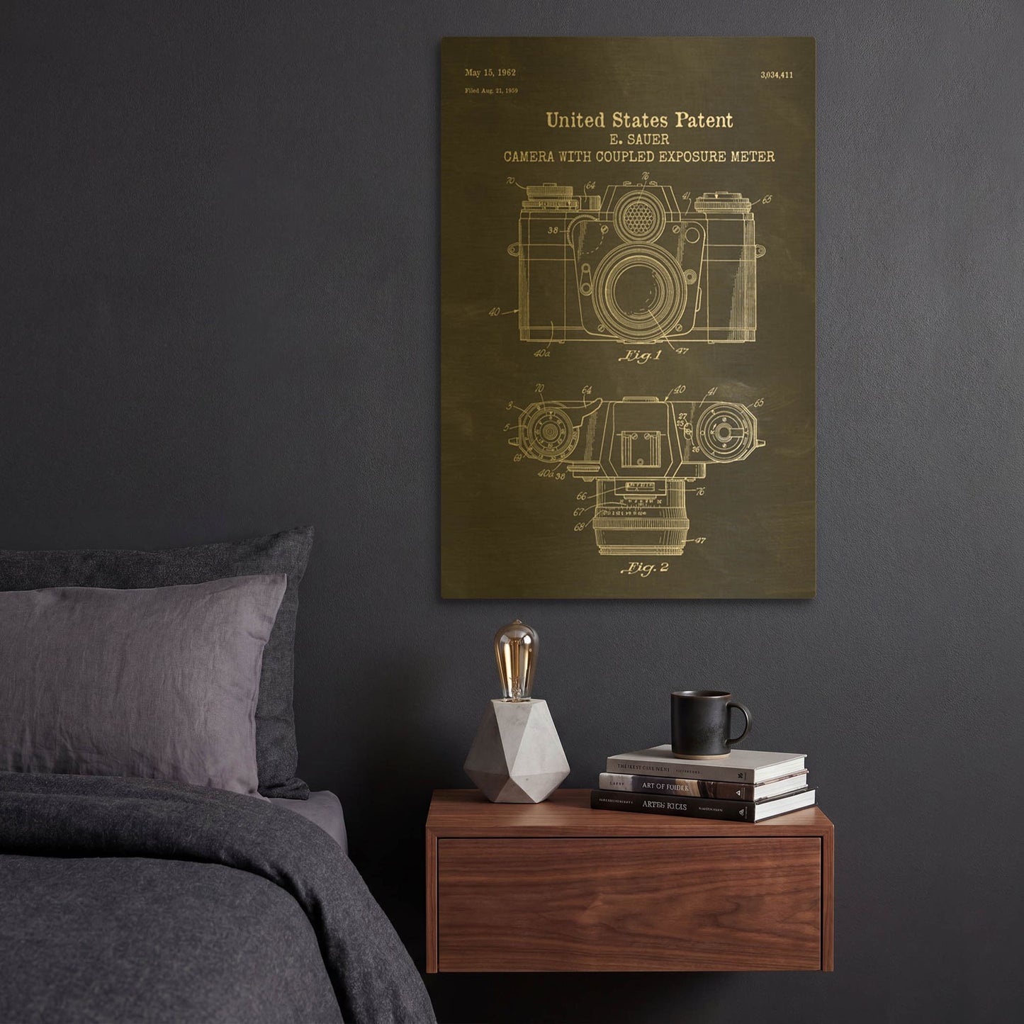 'Camera with Coupled Exposure Meter Blueprint Patent Chalkboard' By LUXE Gold Metal Wall Art