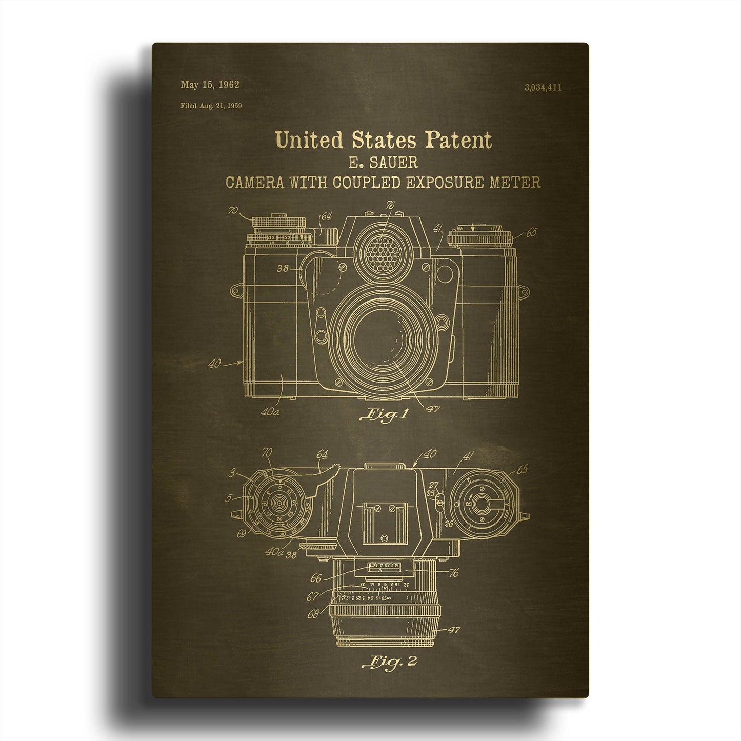 'Camera with Coupled Exposure Meter Blueprint Patent Chalkboard' By LUXE Gold Metal Wall Art