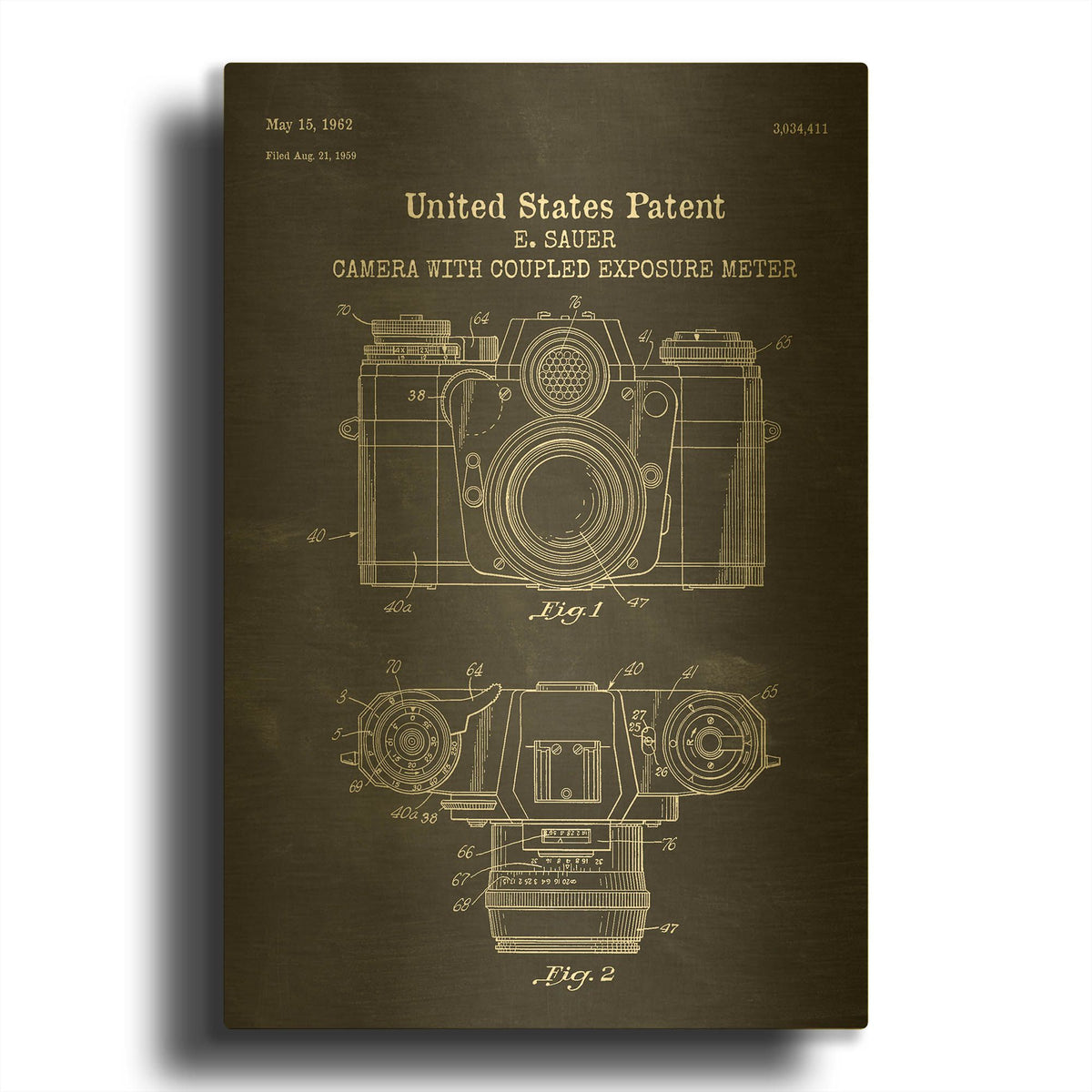 'Camera with Coupled Exposure Meter Blueprint Patent Chalkboard' By LUXE Gold Metal Wall Art