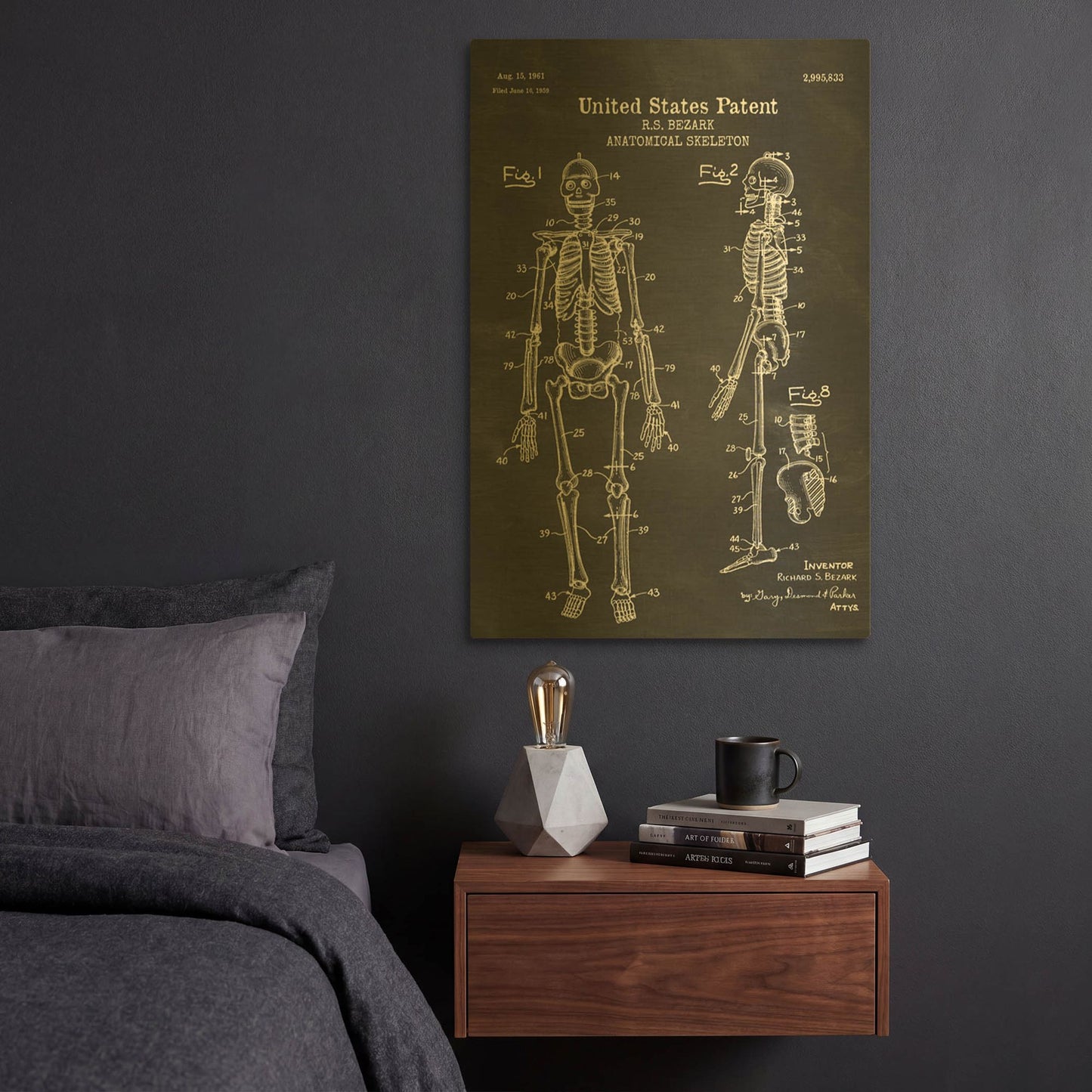 'Anatomical Skeleton Blueprint Patent Chalkboard' By LUXE Gold Metal Wall Art