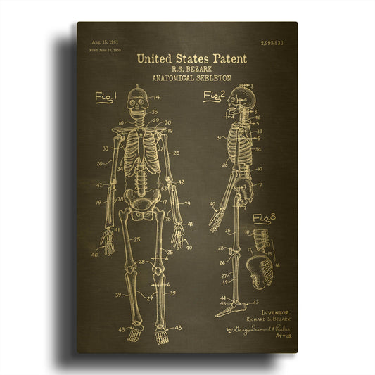 'Anatomical Skeleton Blueprint Patent Chalkboard' By LUXE Gold Metal Wall Art