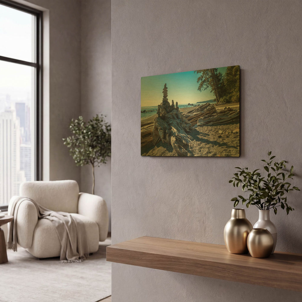 'Sombrio Inukshuk' By Tim Oldford Gold Metal Wall Art