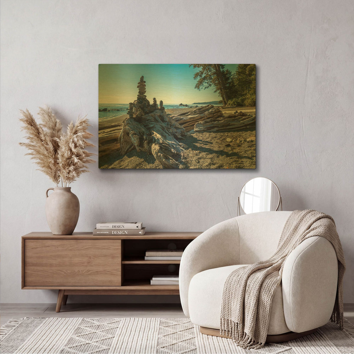 'Sombrio Inukshuk' By Tim Oldford Gold Metal Wall Art