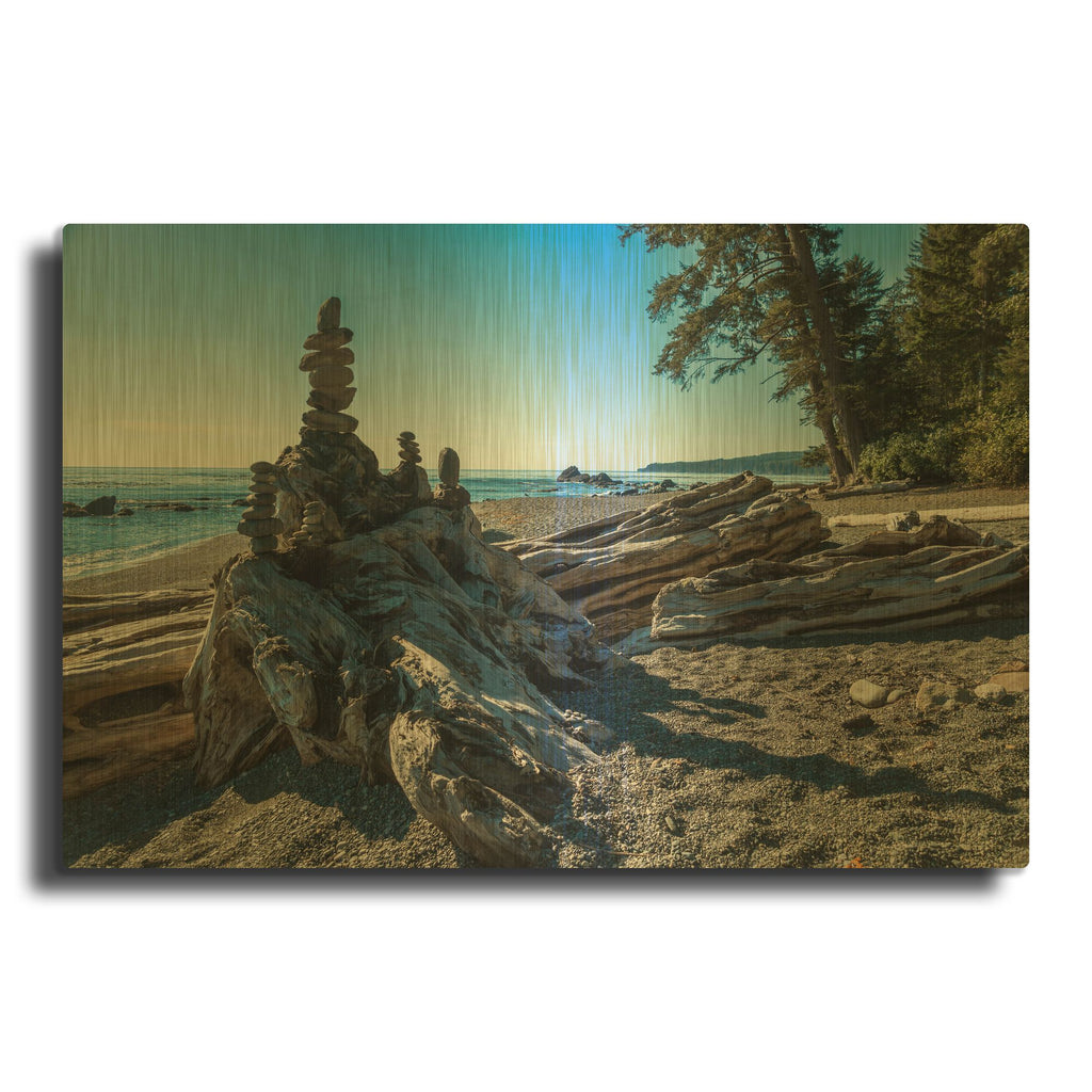 'Sombrio Inukshuk' By Tim Oldford Gold Metal Wall Art