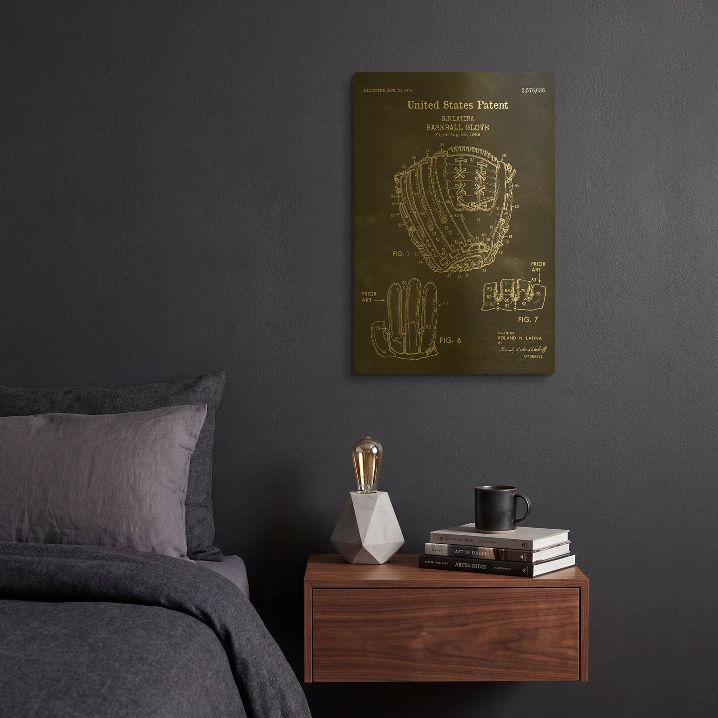 'Baseball Glove, 1971, Blueprint Patent Chalkboard' By LUXE Gold Metal Wall Art