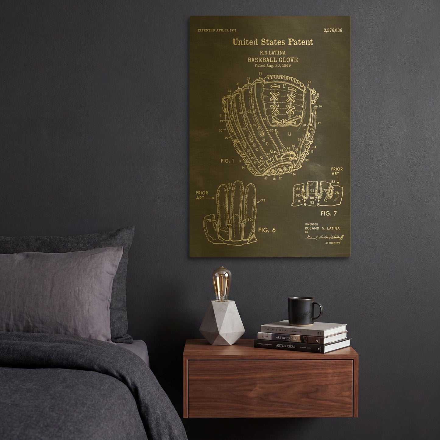 'Baseball Glove, 1971, Blueprint Patent Chalkboard' By LUXE Gold Metal Wall Art