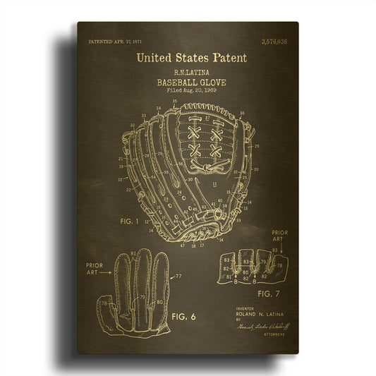'Baseball Glove, 1971, Blueprint Patent Chalkboard' By LUXE Gold Metal Wall Art