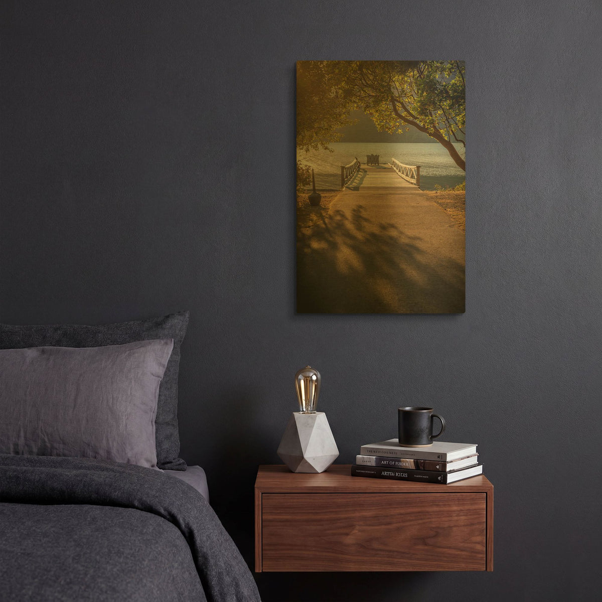 'Crescent Lake Pier' By Tim Oldford Gold Metal Wall Art
