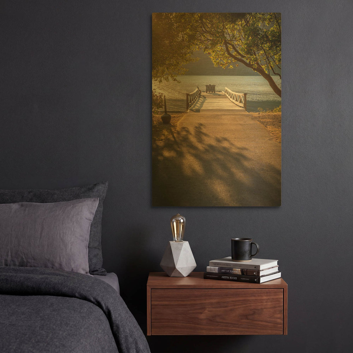'Crescent Lake Pier' By Tim Oldford Gold Metal Wall Art