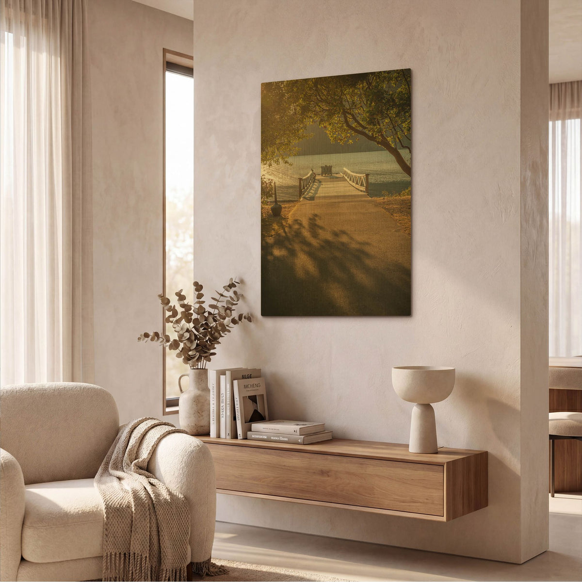 'Crescent Lake Pier' By Tim Oldford Gold Metal Wall Art