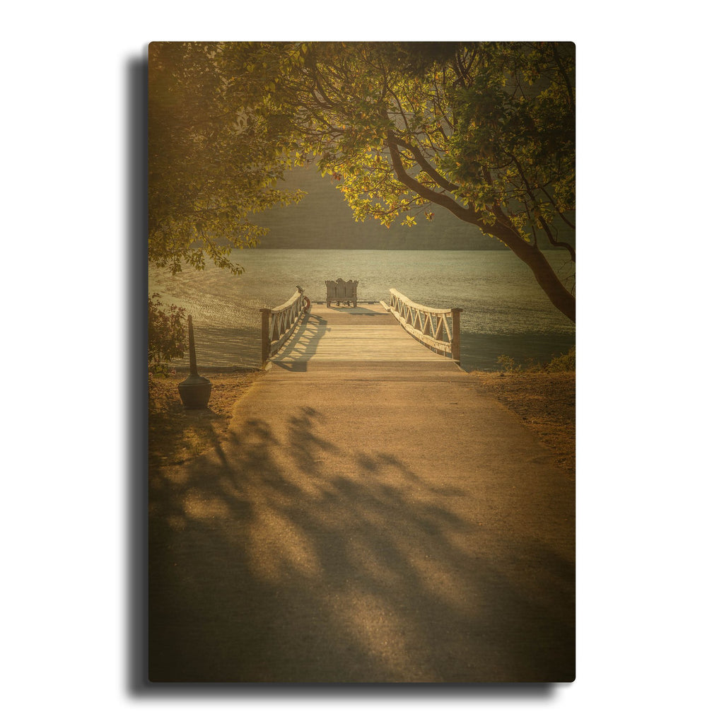 'Crescent Lake Pier' By Tim Oldford Gold Metal Wall Art
