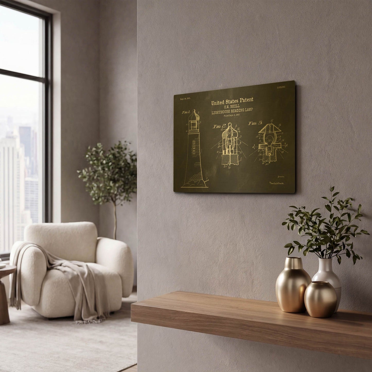 'Lighthouse Reading Lamp Blueprint Patent Chalkboard' By LUXE Gold Metal Wall Art
