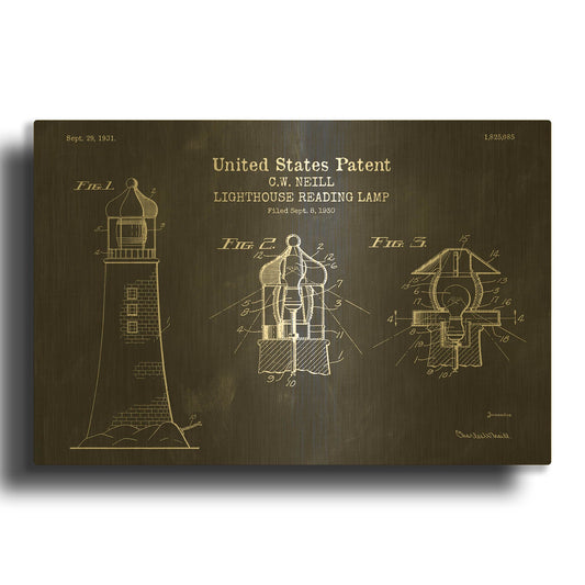 'Lighthouse Reading Lamp Blueprint Patent Chalkboard' By LUXE Gold Metal Wall Art