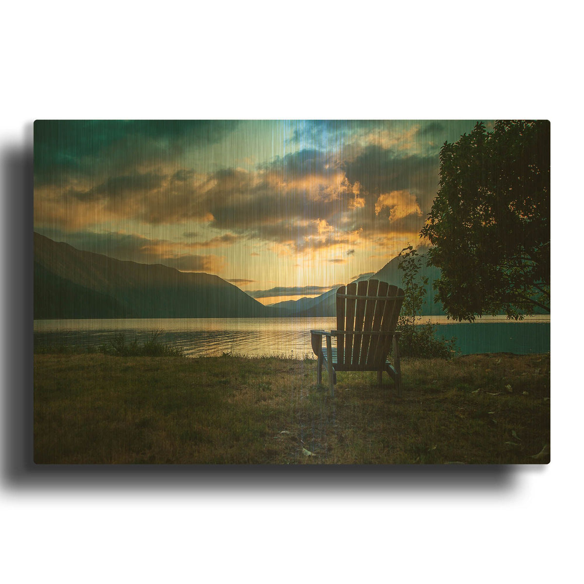 'Crescent Lake Chair' By Tim Oldford Gold Metal Wall Art