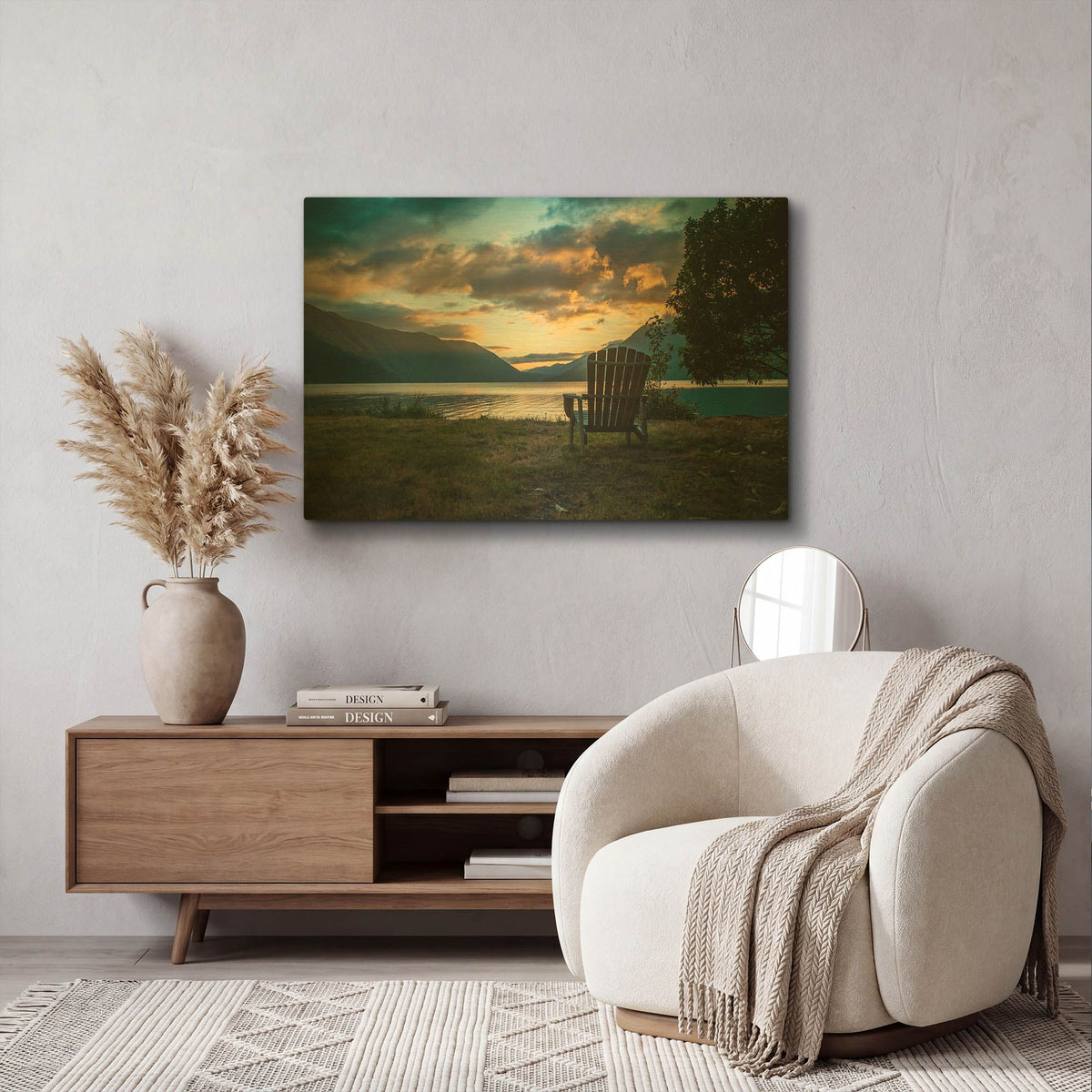 'Crescent Lake Chair' By Tim Oldford Gold Metal Wall Art