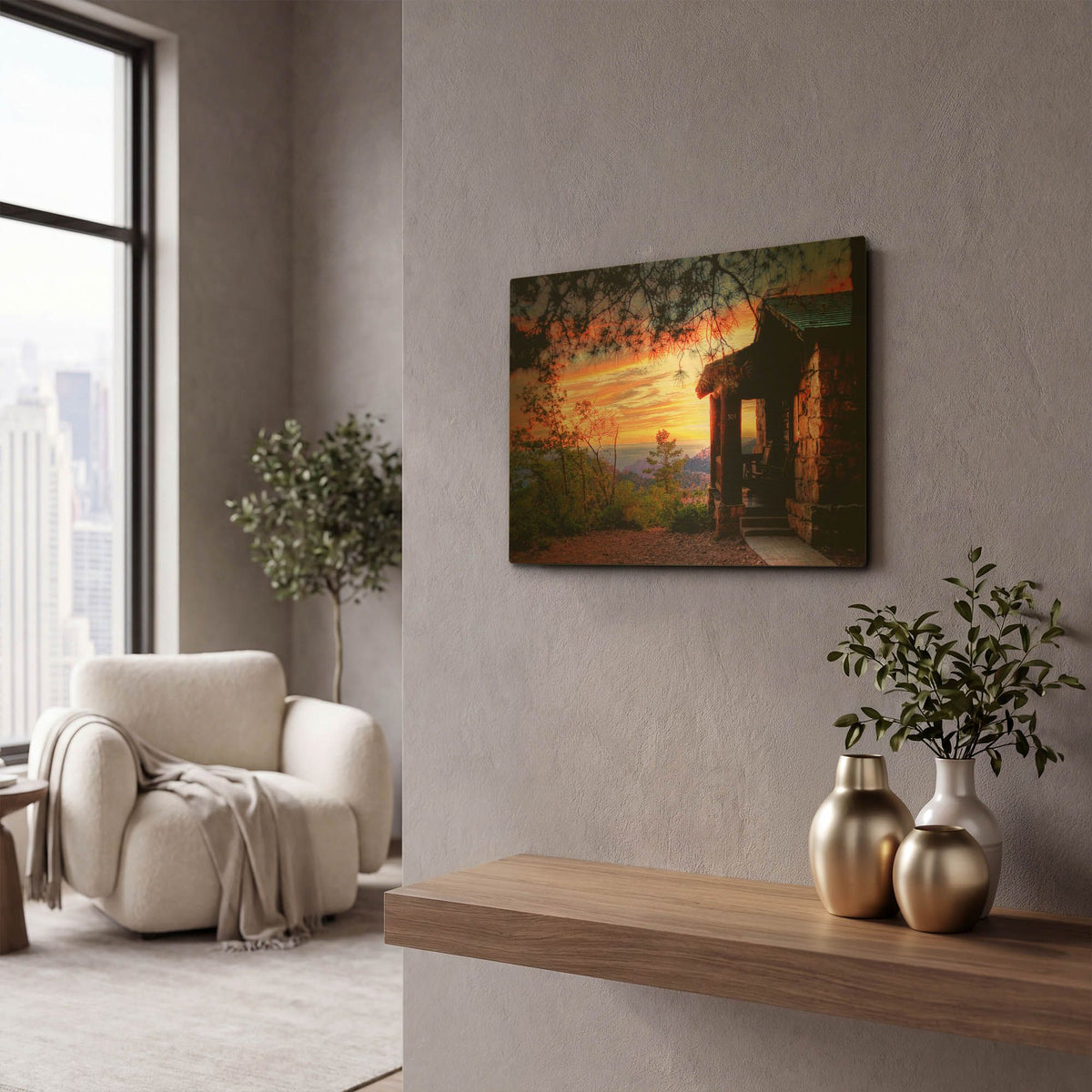 'Grand Canyon Cabin' By Tim Oldford Gold Metal Wall Art