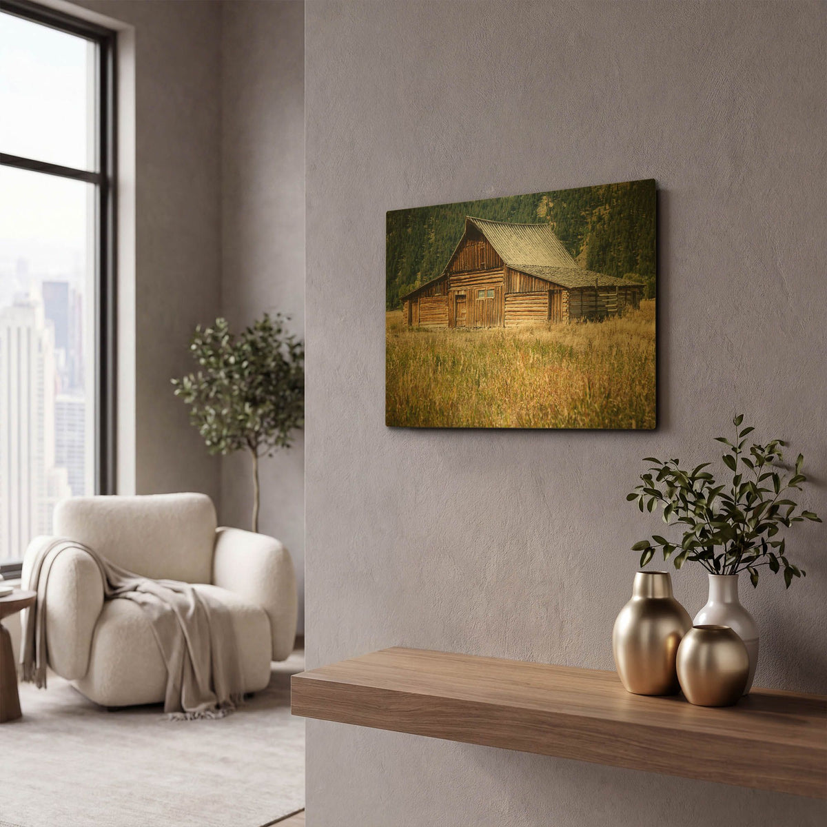 'Teton Barn' By Tim Oldford Gold Metal Wall Art