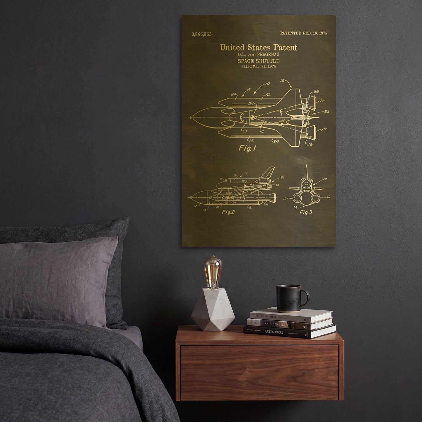 'Space Shuttle Blueprint Patent Chalkboard' By LUXE Gold Metal Wall Art