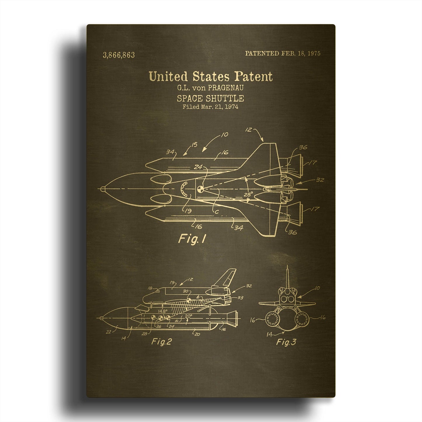 'Space Shuttle Blueprint Patent Chalkboard' By LUXE Gold Metal Wall Art