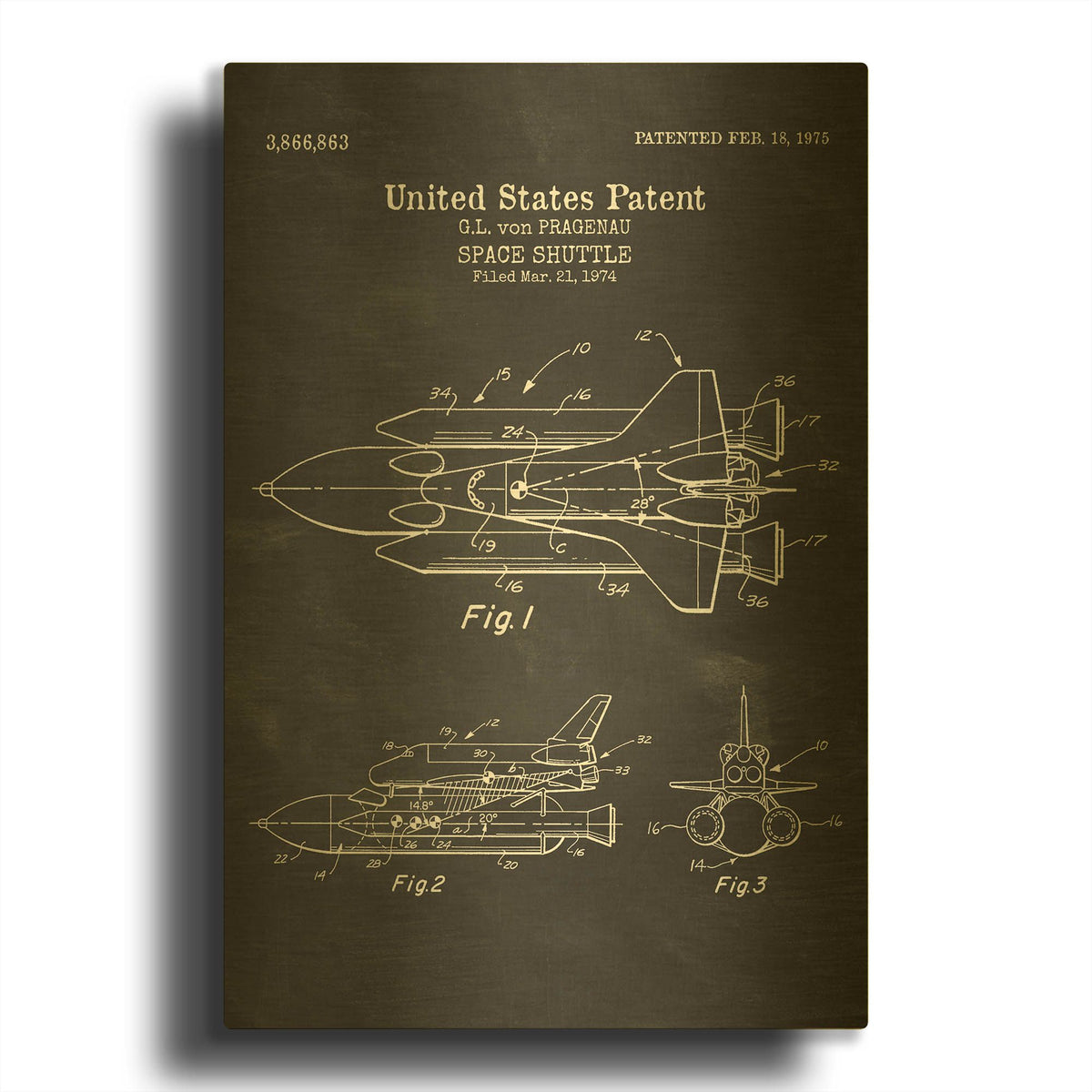 'Space Shuttle Blueprint Patent Chalkboard' By LUXE Gold Metal Wall Art