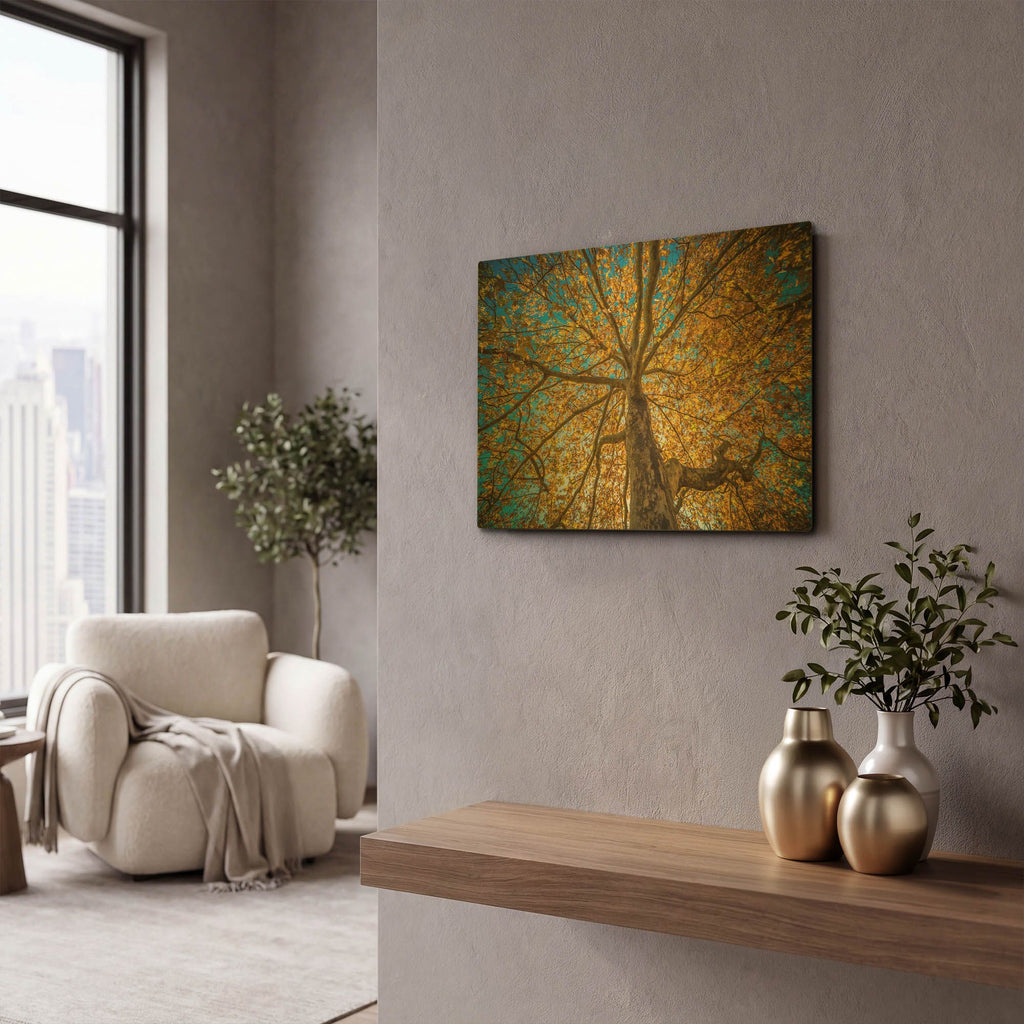 'Fall Tree' By Tim Oldford Gold Metal Wall Art