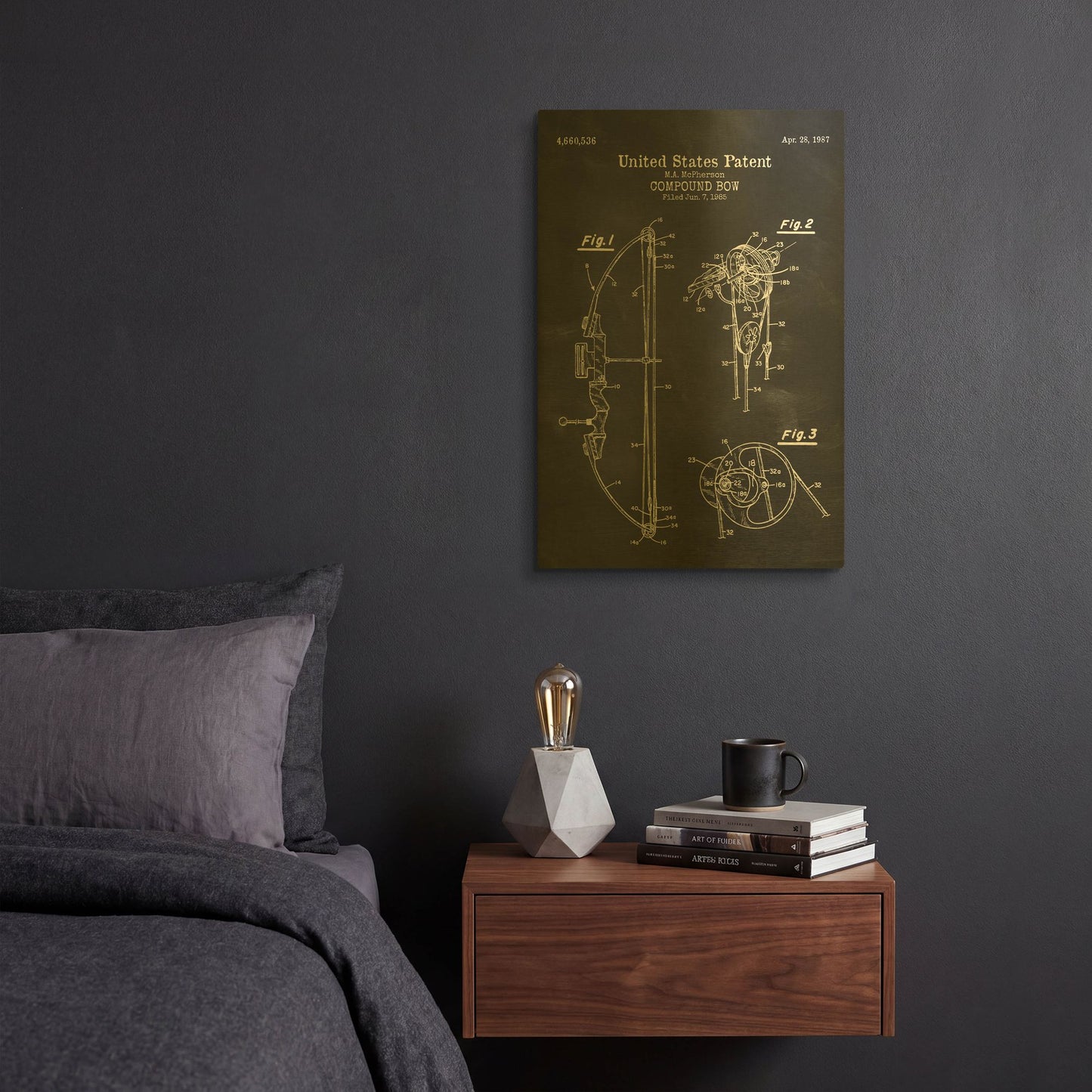 'Compound Bow Blueprint Patent Chalkboard' By LUXE Gold Metal Wall Art