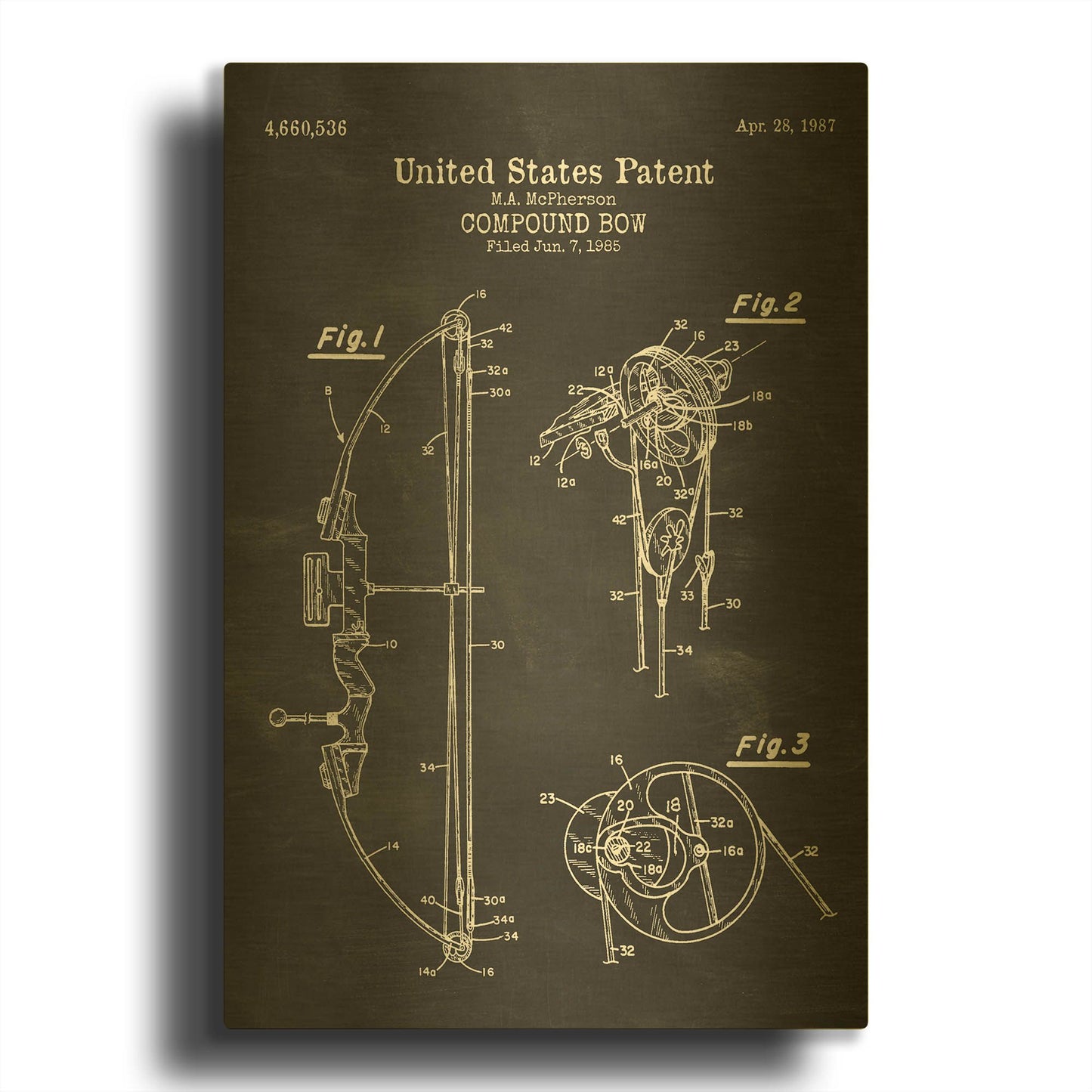'Compound Bow Blueprint Patent Chalkboard' By LUXE Gold Metal Wall Art