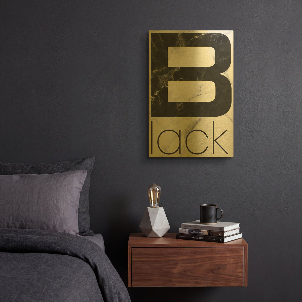 'Black Marble' By TypeLike Gold Metal Wall Art