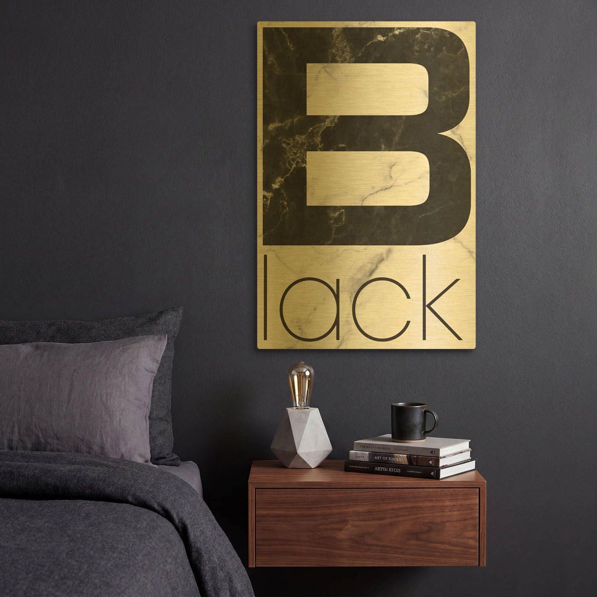 'Black Marble' By TypeLike Gold Metal Wall Art
