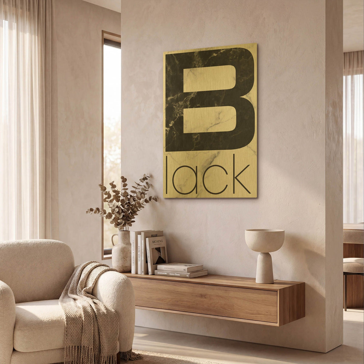 'Black Marble' By TypeLike Gold Metal Wall Art
