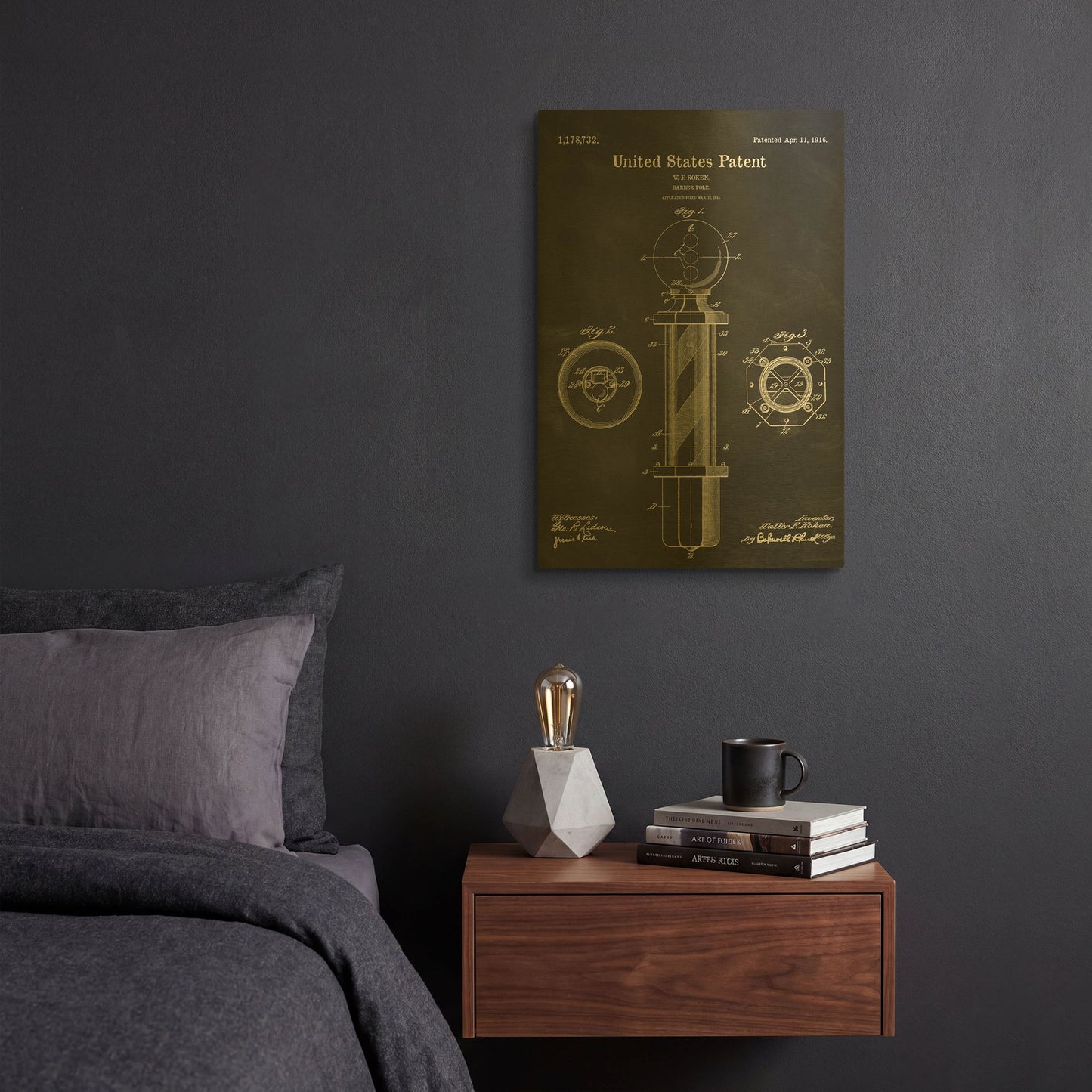 'Barber Pole Blueprint Patent Chalkboard' By LUXE Gold Metal Wall Art