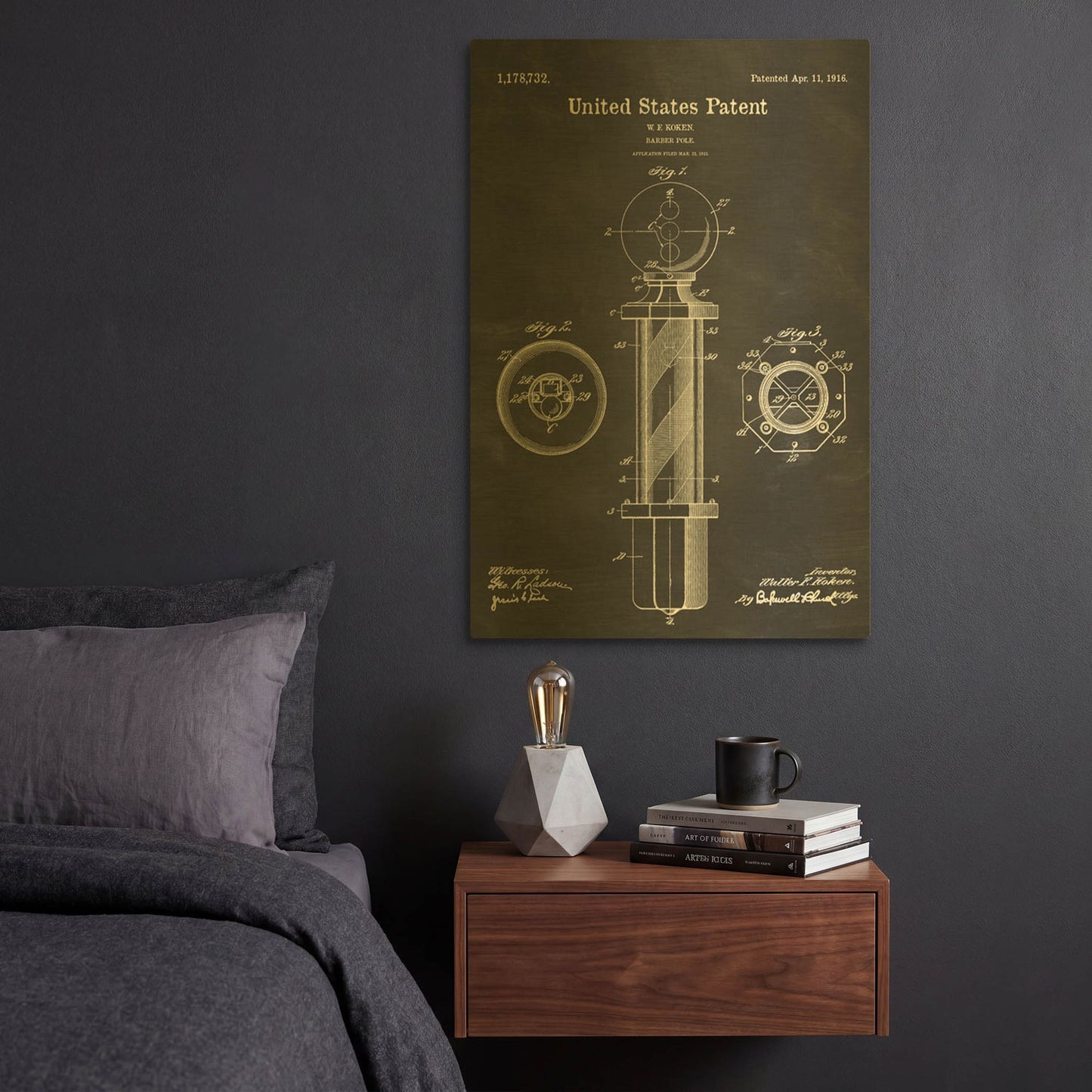 'Barber Pole Blueprint Patent Chalkboard' By LUXE Gold Metal Wall Art