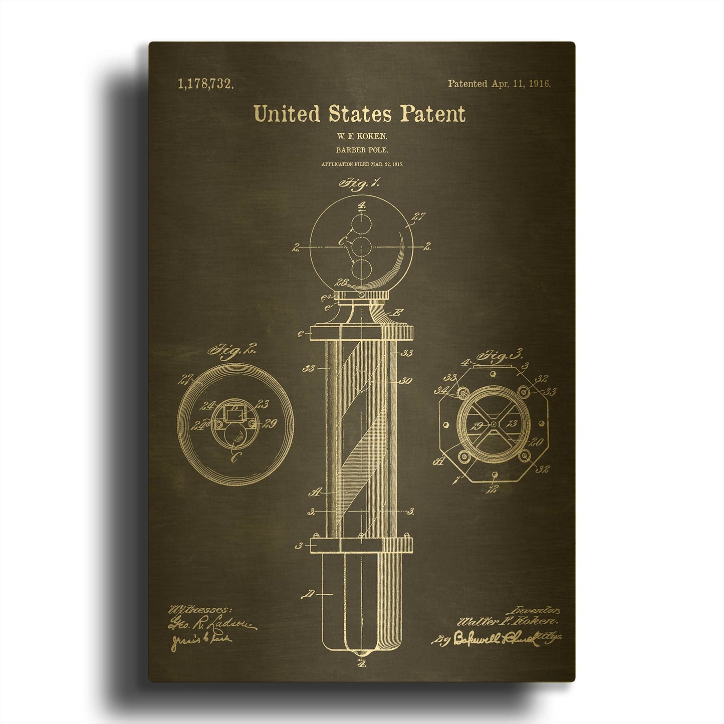 'Barber Pole Blueprint Patent Chalkboard' By LUXE Gold Metal Wall Art