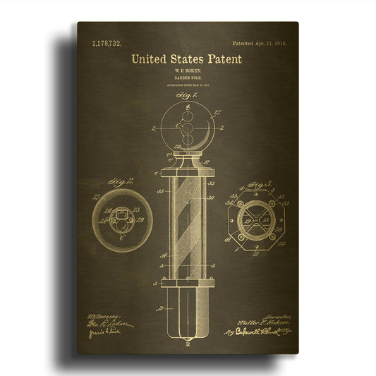 'Barber Pole Blueprint Patent Chalkboard' By LUXE Gold Metal Wall Art