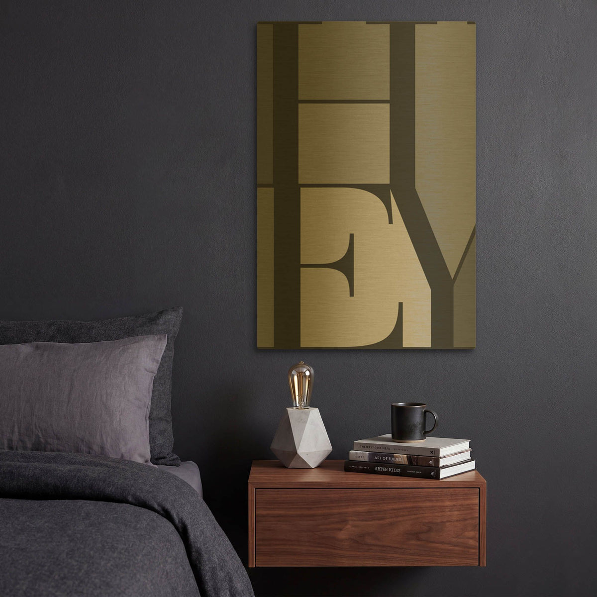 'Hey' By TypeLike Gold Metal Wall Art
