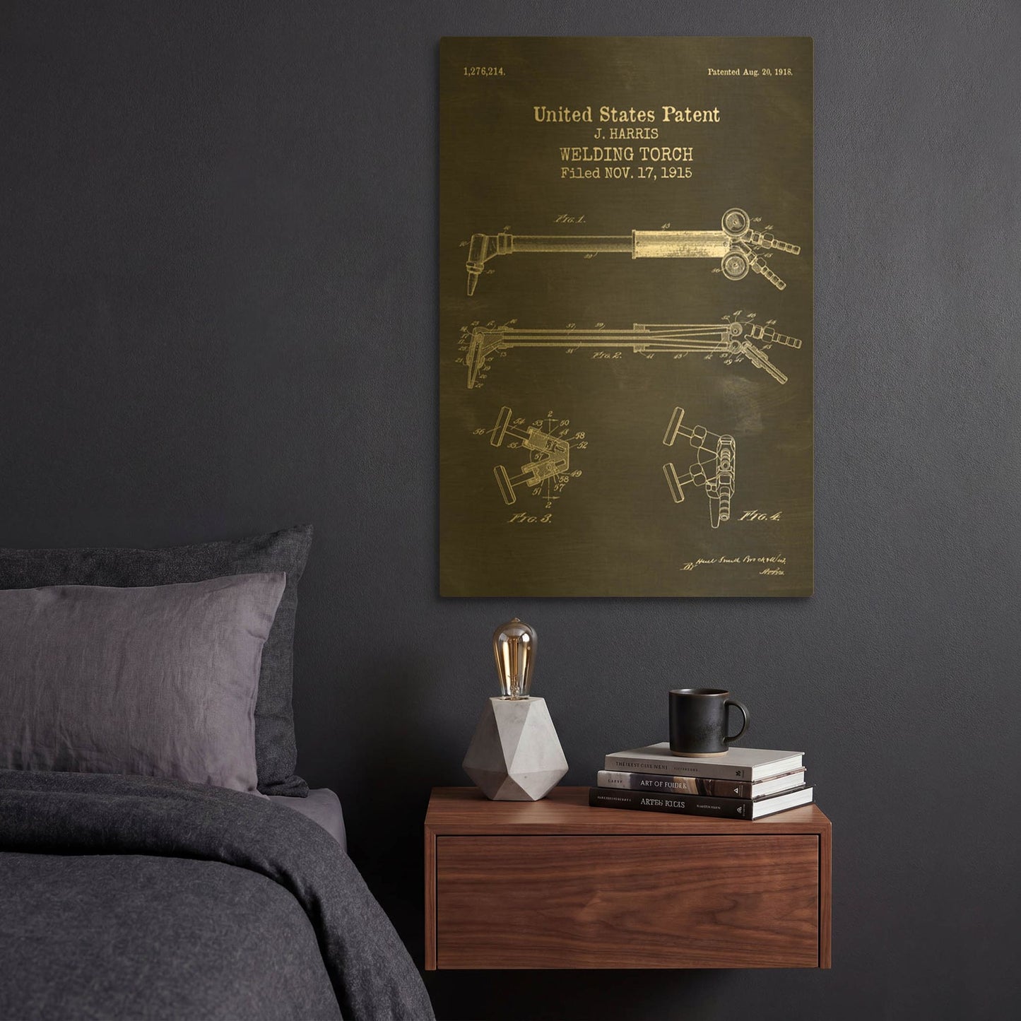 'Welding Torch Blueprint Patent Chalkboard' By LUXE Gold Metal Wall Art