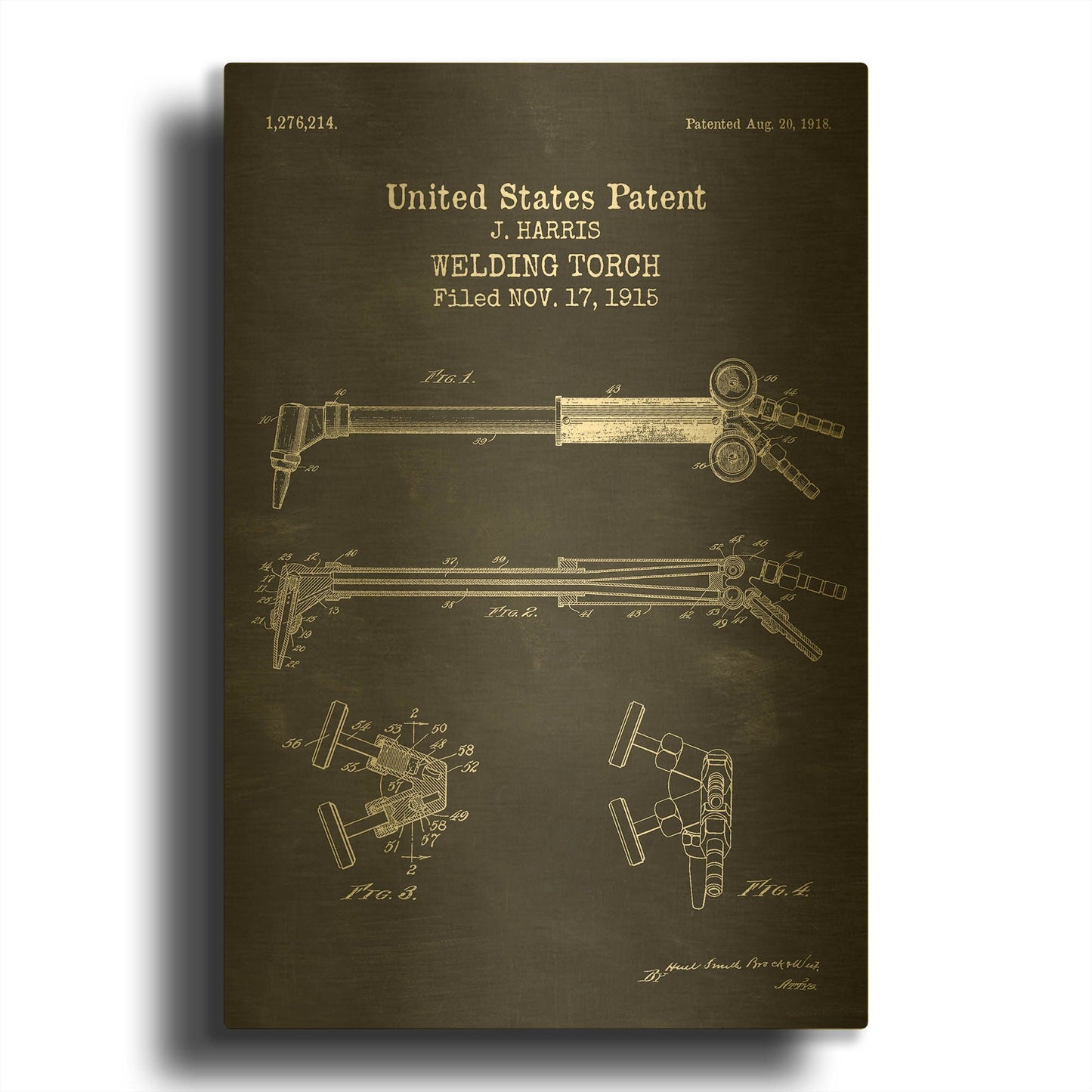 'Welding Torch Blueprint Patent Chalkboard' By LUXE Gold Metal Wall Art